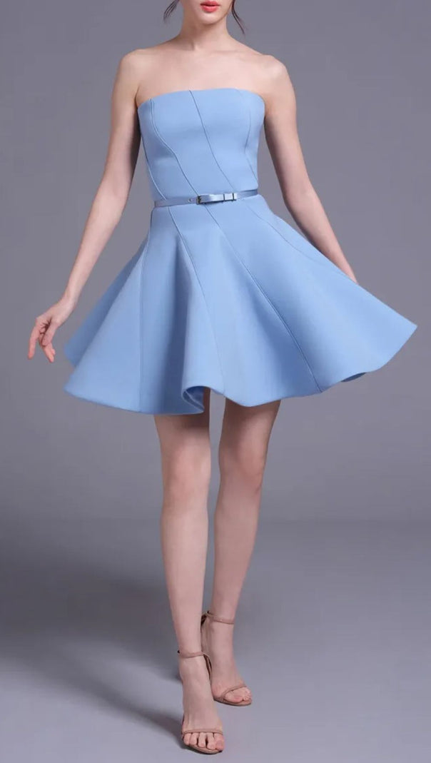 AIIZIE Jayeeta Azure Chic Strapless Mini Dress - Party Ready & Flattering - product image
