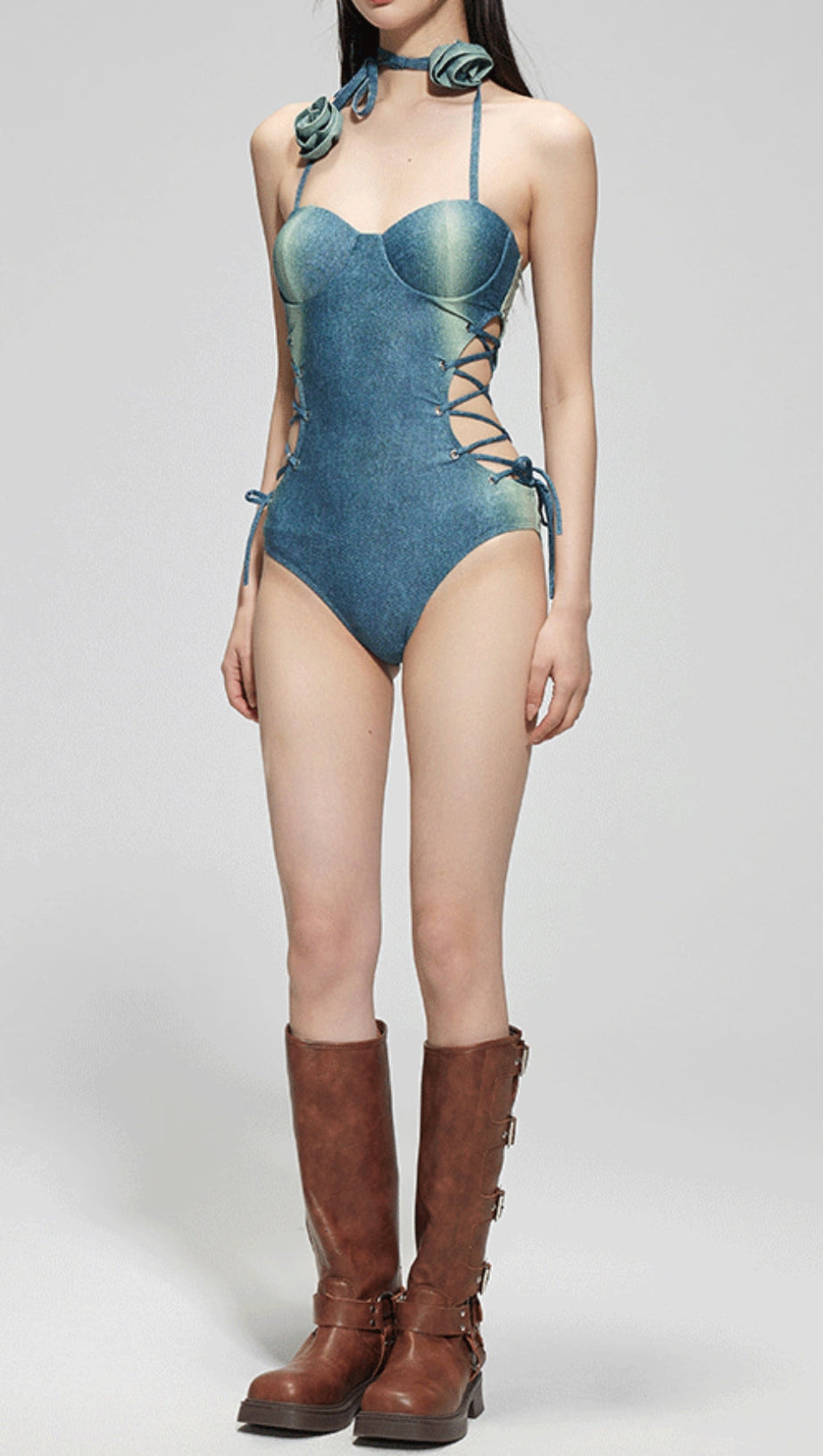 DODGER DENIM FLOWER ONE-PIECE SWIMSUIT