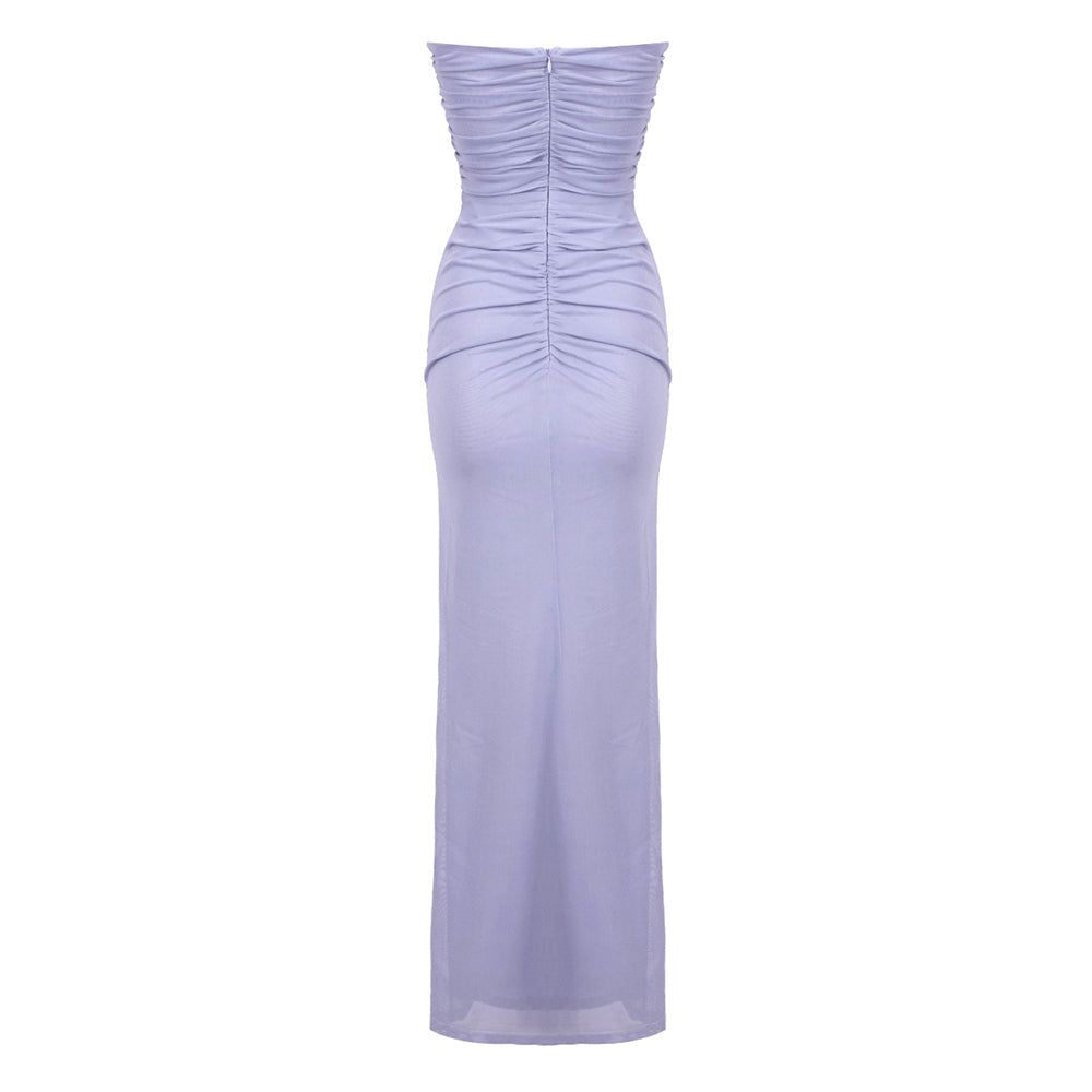AIIZIE ADELA BLUE STRAPLESS CUT OUT FLOWER BLOOM MIDI DRESS - product image