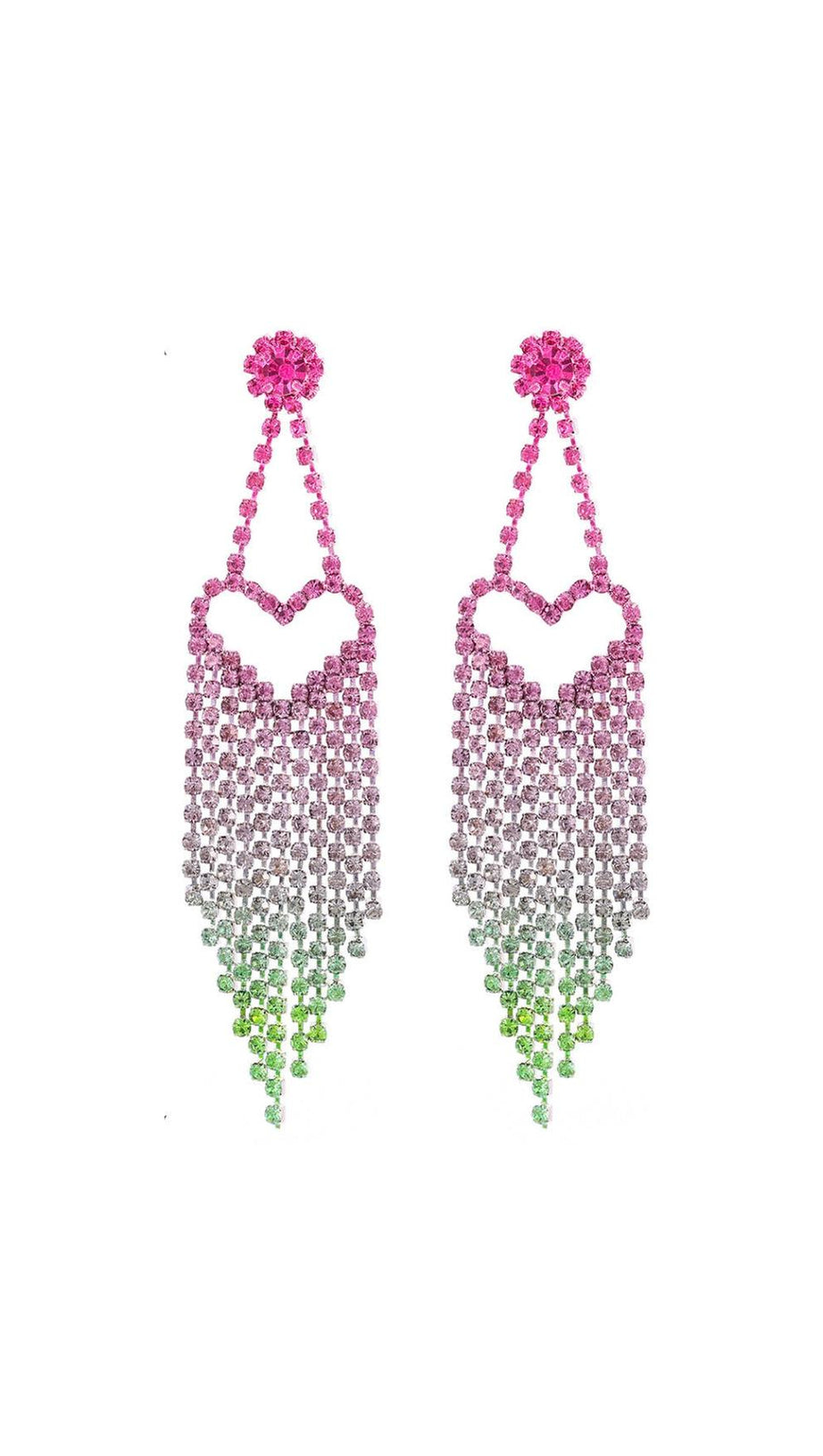 DEMETRA RHINESTONE HEART TASSEL EARRINGS
