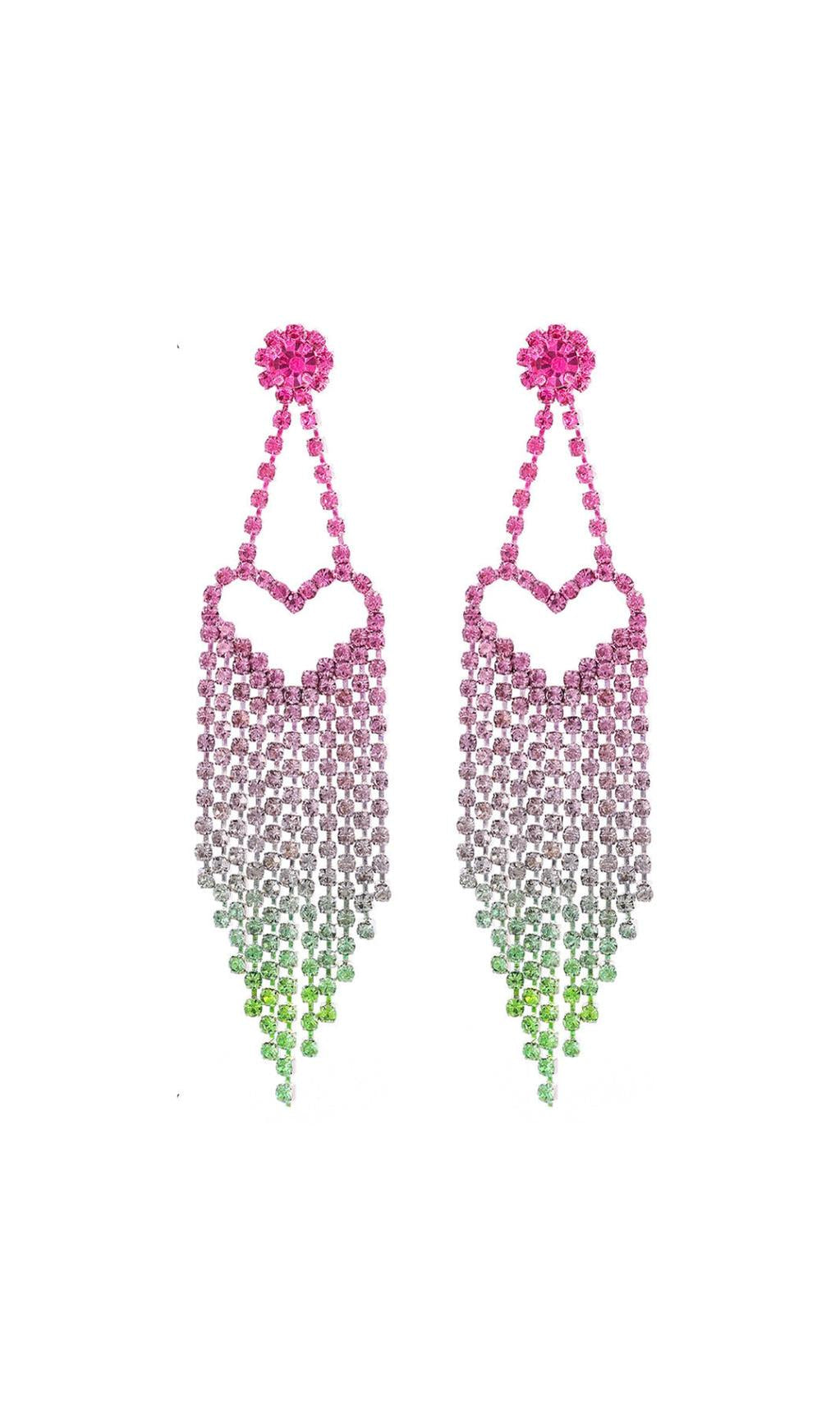 DEMETRA RHINESTONE HEART TASSEL EARRINGS