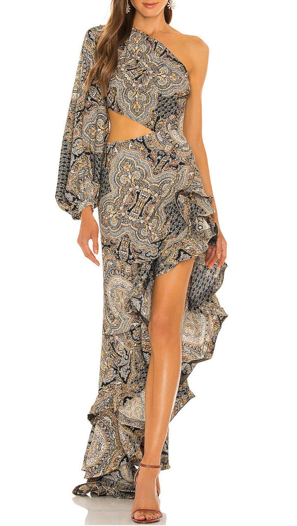 AIIZIE Javen Bohemian Paisley One-Shoulder Ruffle Maxi Dress - product image