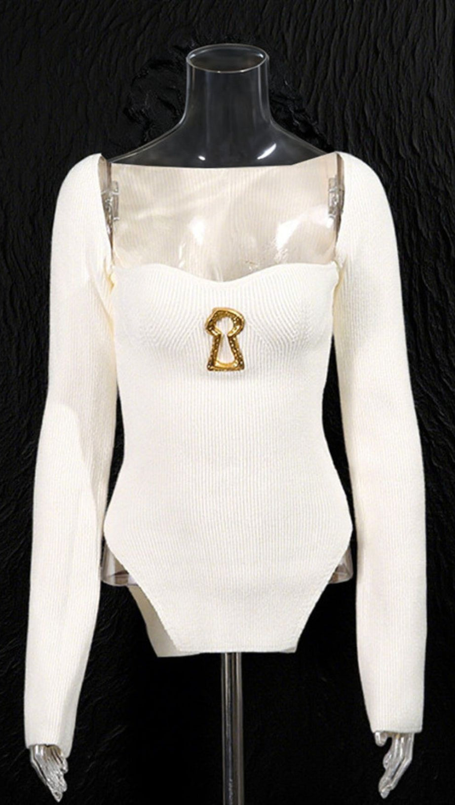 Evolia Enchant Keyhole Ribbed Knit Long Sleeve Top