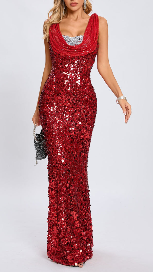 ärmelloses Maxikleid mit Pailletten in Rot