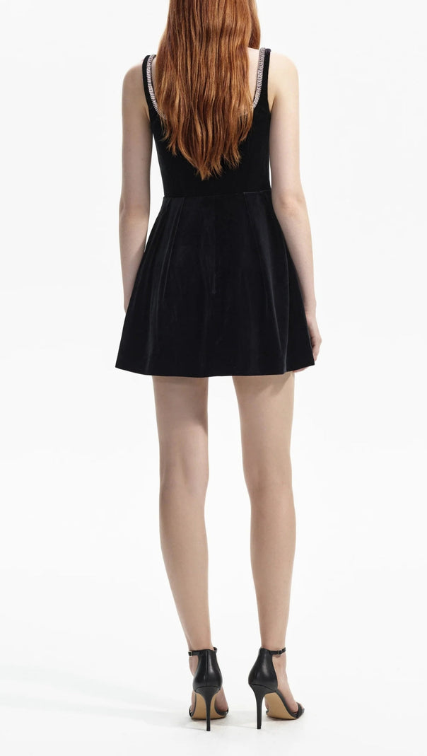 AIIZIE BLACK VELVET SKATER MINI DRESS - product image