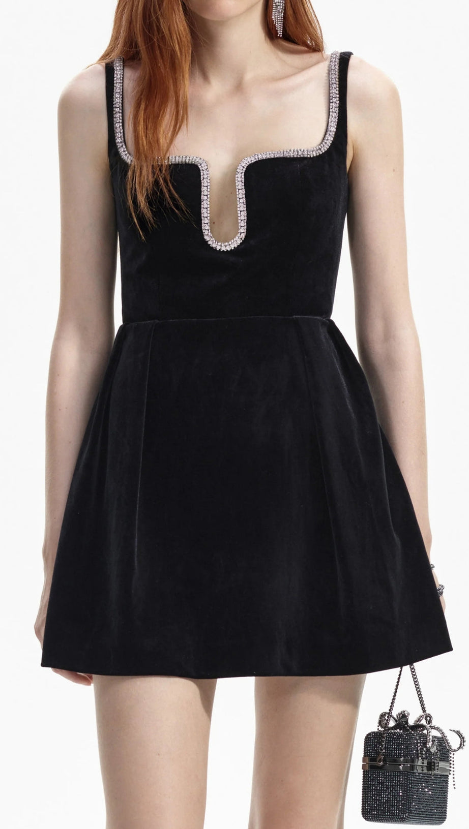 BLACK VELVET SKATER MINI DRESS