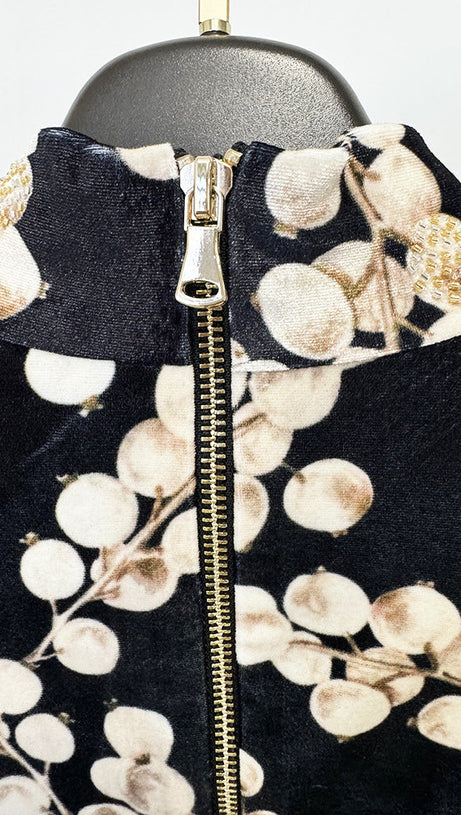 CHAHA REDCURRANT PRINT VELVET MINI DRESS