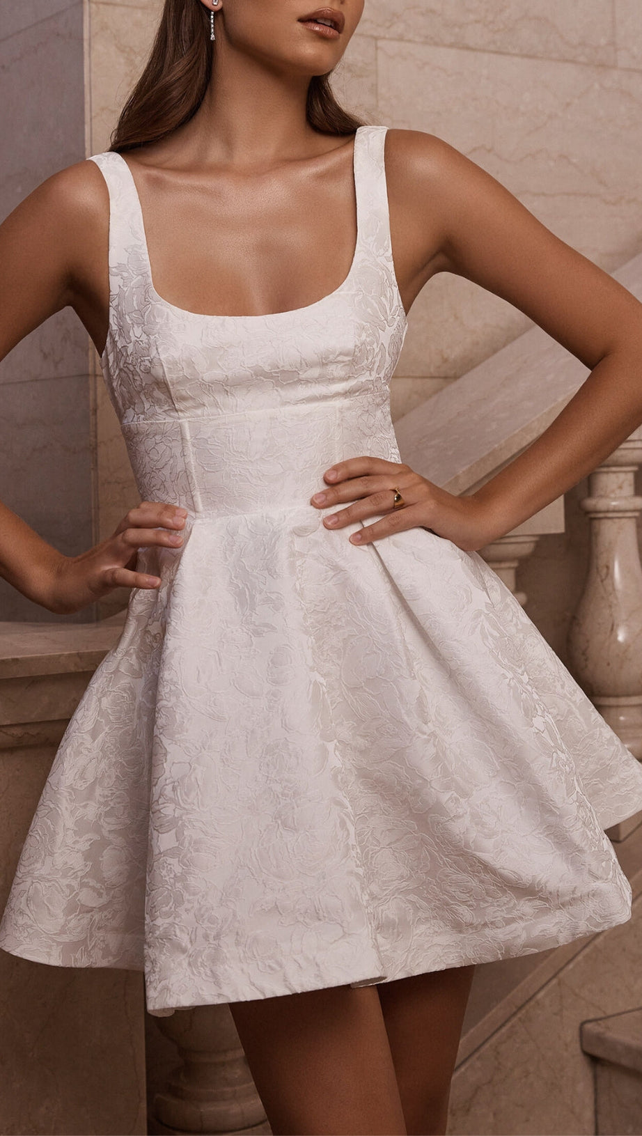 CORSET SCOOP NECK FIT AND FLARE DRESS