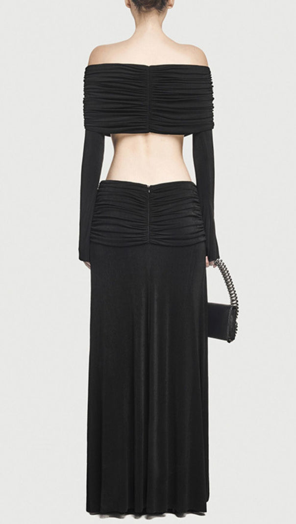 AIIZIE Jamuna Elegant Ruched Two-Piece Maxi Skirt Set - Off-Shoulder Crop Top - product image