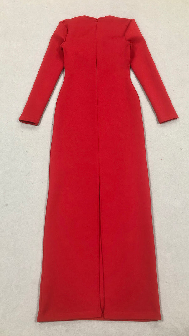 AIIZIE SYLVIA CRYSTAL EMBELLISHED LONG SLEEVE MAXI DRESS IN RED - product image