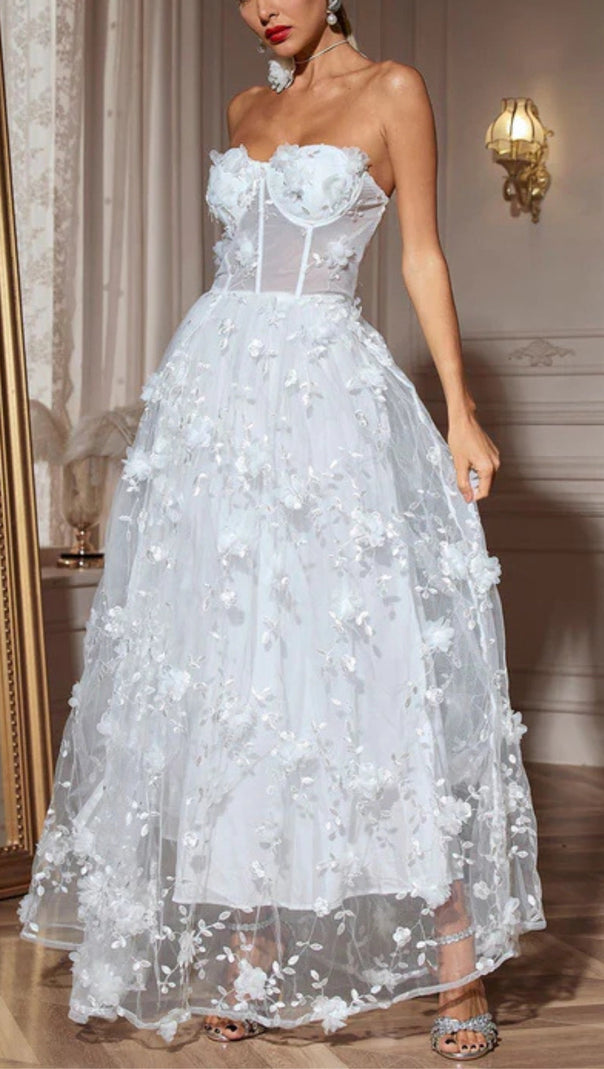 AIIZIE FILITSA STRAPLESS FLOWER MESH SPLIT MAXI DRESS - product image