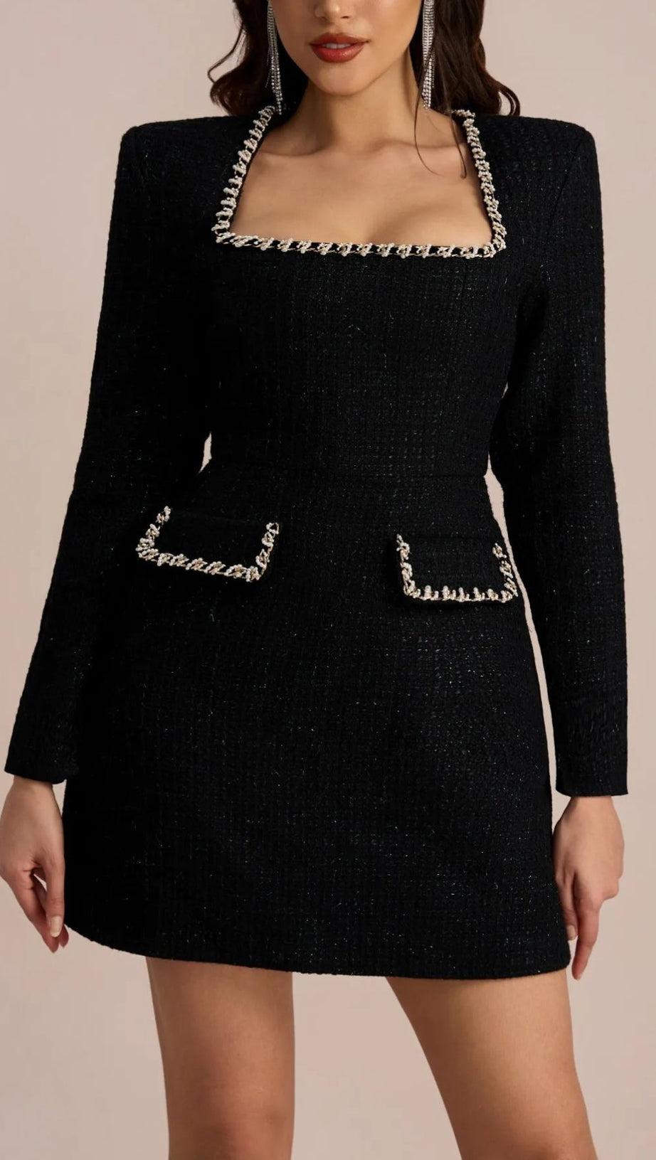 CAMILLA SQUARE NECK TWEED MINI DRESS