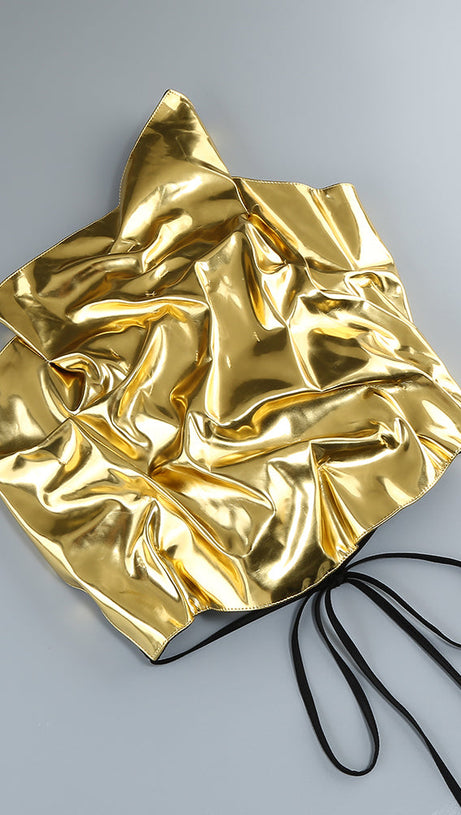 VICKY BLACK ONE SHOULDER GOLD MIRROR GOWN