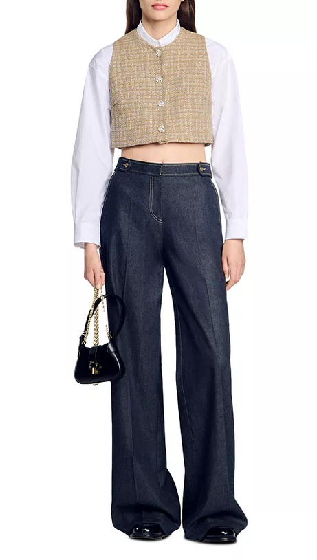 JAVIER TWEED CROP TOP IN CAMEL