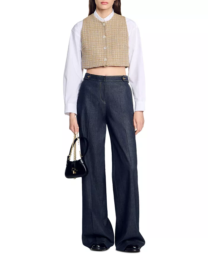 AIIZIE JAVIER TWEED CROP TOP IN CAMEL - product image