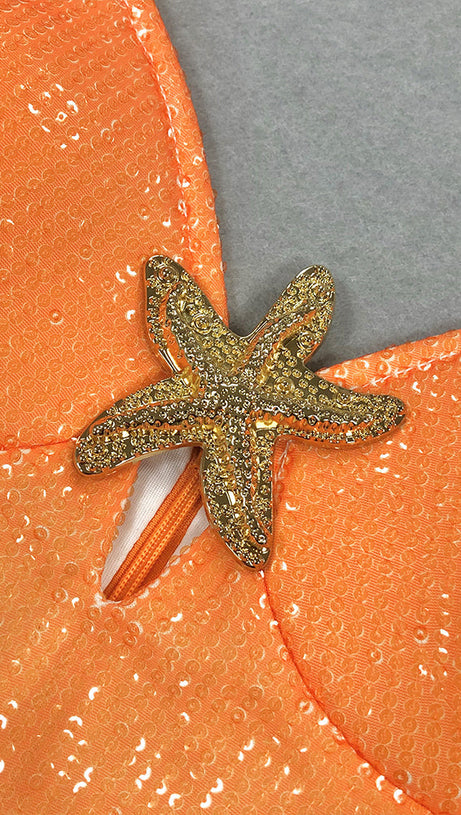 GRADIENT COLOR STARFISH SEQUIN MIDI DRESS