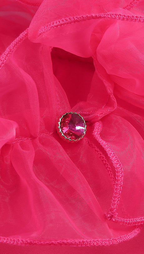 HOT PINK ORGANZA RUFFLED HALTER MINI DRESS