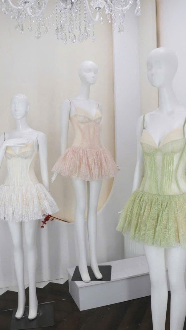 AIIZIE DOROTHY LACE CROCHET MINI DRESS IN GREEN - product image