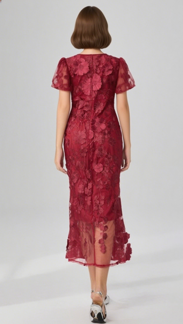 AIIZIE FLOWER MESH MAXI DRESS IN RED - product image