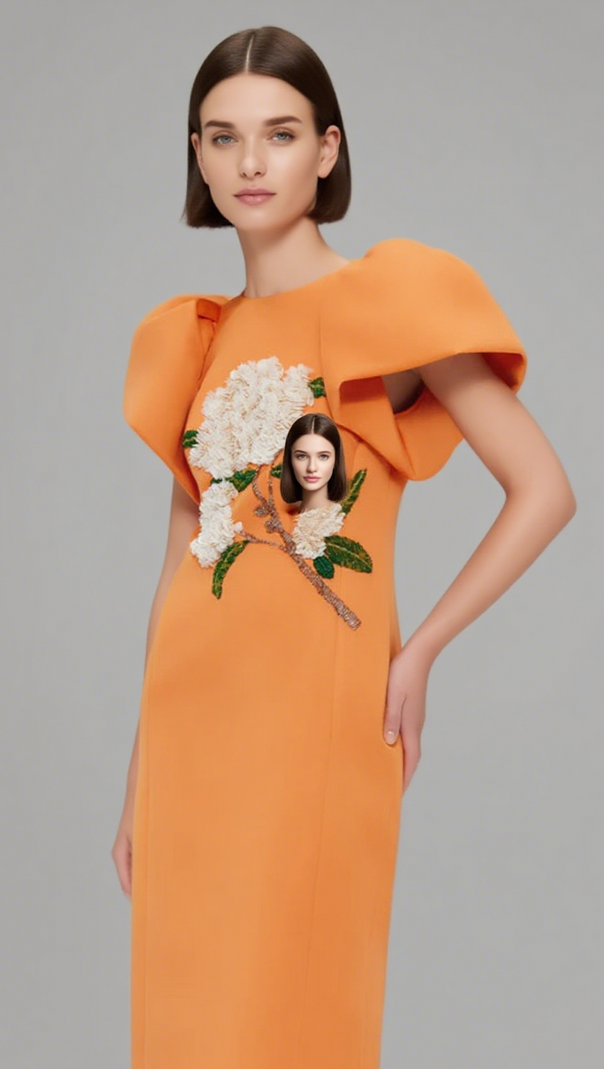 AIIZIE EDWINA EMBELLISHED MAXI DRESS HYDRANGEA PRINT IN TANGERINE - product image