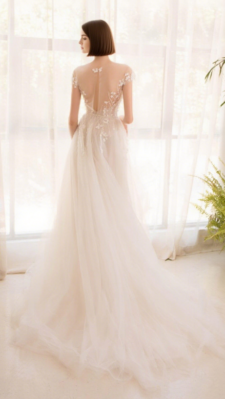 LACE PETAL-MESH MAXI DRESS IN WHITE