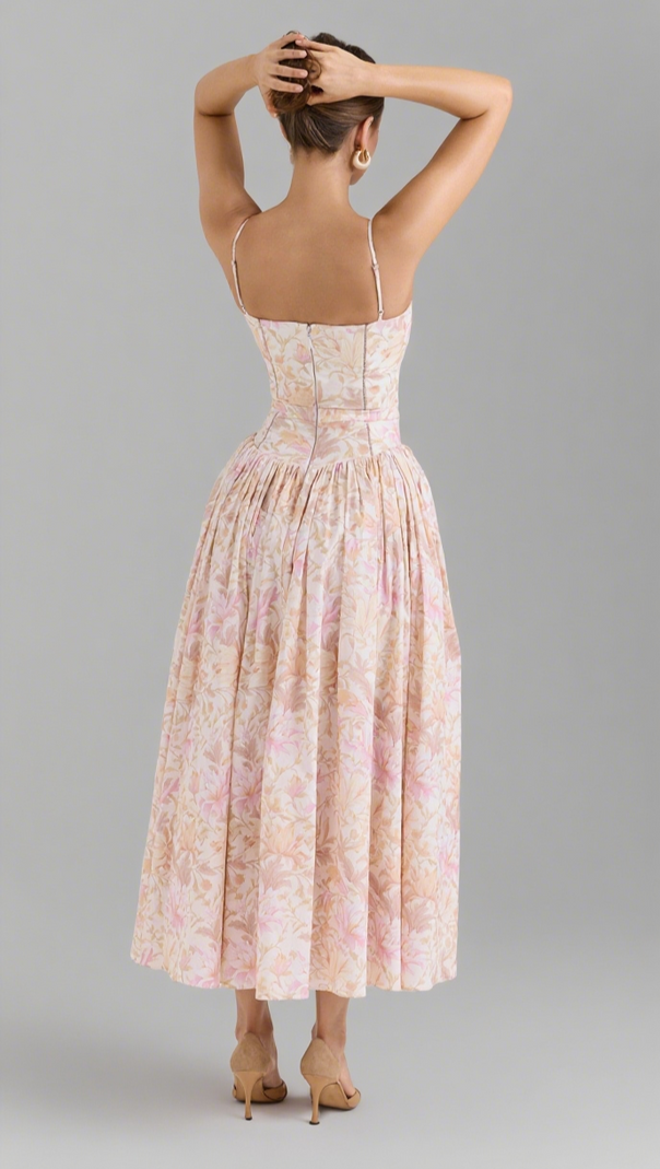 AIIZIE PEACH FLORAL STRETCH COTTON MIDI DRESS - product image