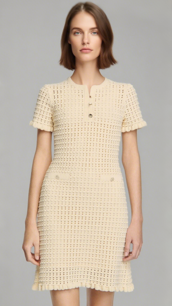 AIIZIE SIMONA HOLLOW KNIT MINI DRESS IN APRICOT - product image