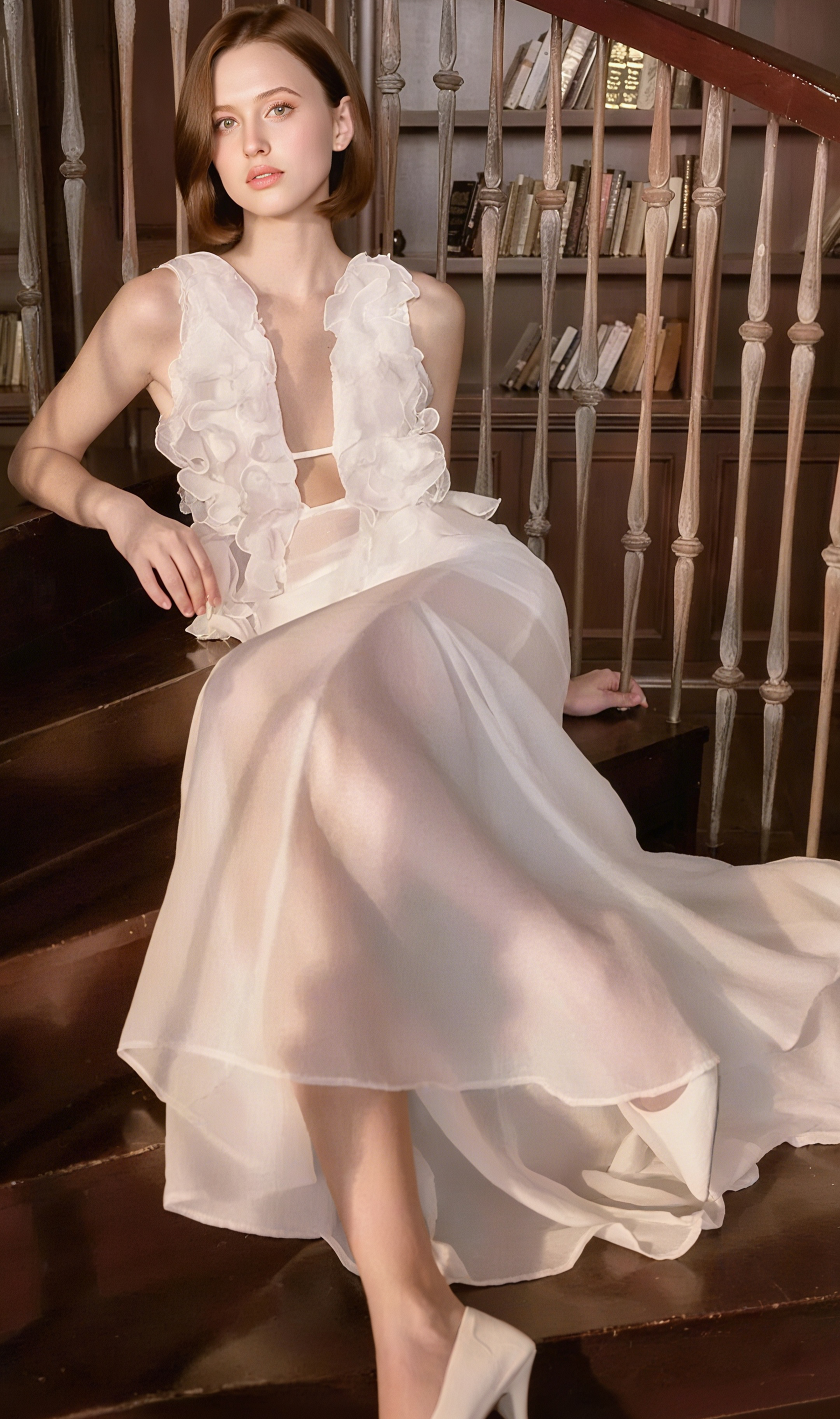 charlotte Pleat Ruffle Maxi Dress in white – AIIZIE
