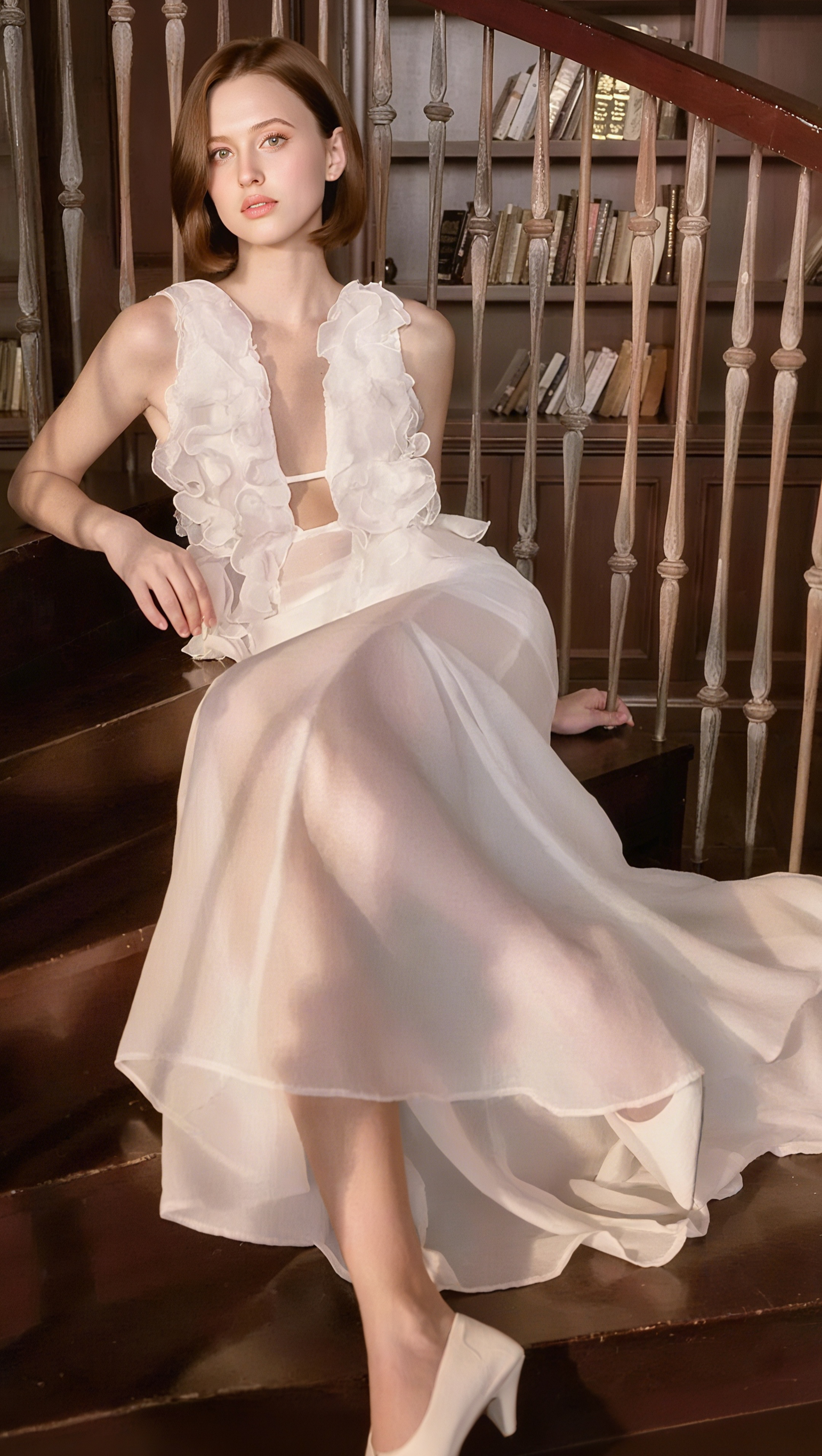 AIIZIE CHARLOTTE PLEAT RUFFLE MAXI DRESS IN WHITE - product image