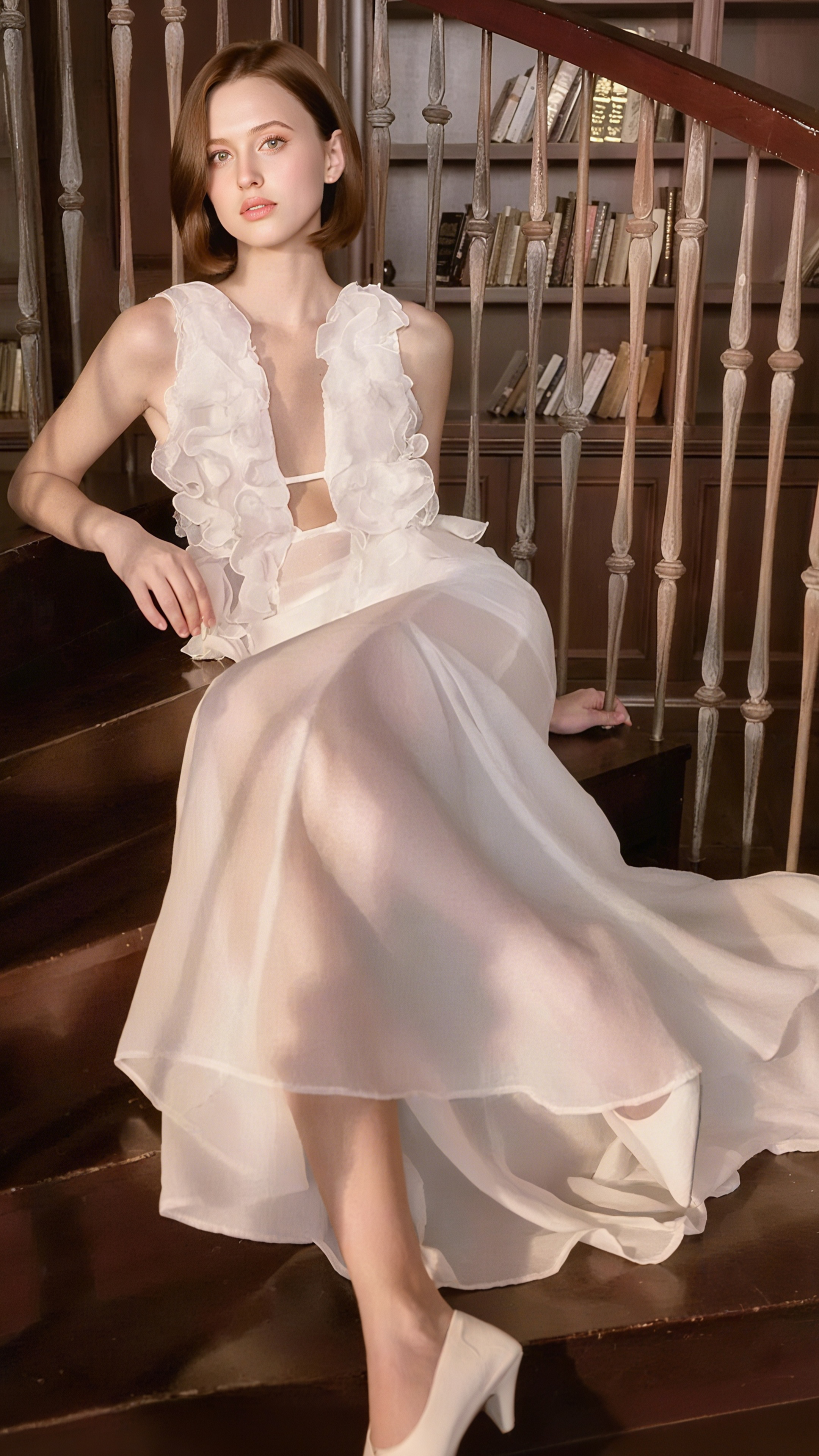 CHARLOTTE PLEAT RUFFLE MAXI DRESS IN WHITE