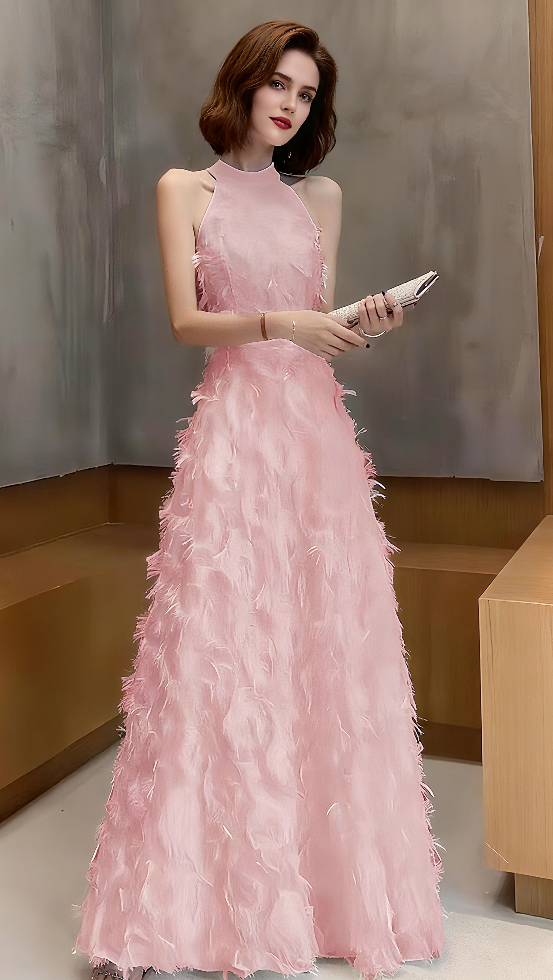 HALTER FEATHER TASSEL MAXI DRESS