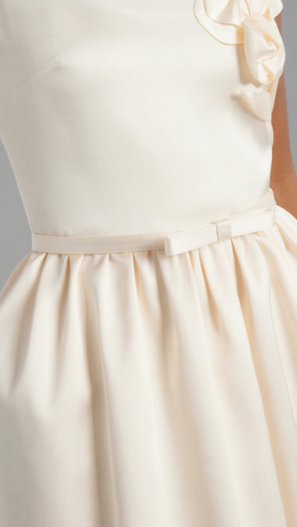 AIIZIE POLLY FLORAL-APPLIQUÉ SATIN MIDI DRESS IN IVORY - product image