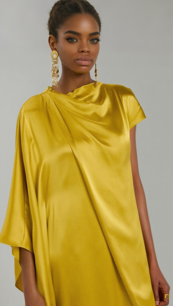 AIIZIE YELLOW DRAPED SILK MAXI DRESS - product image