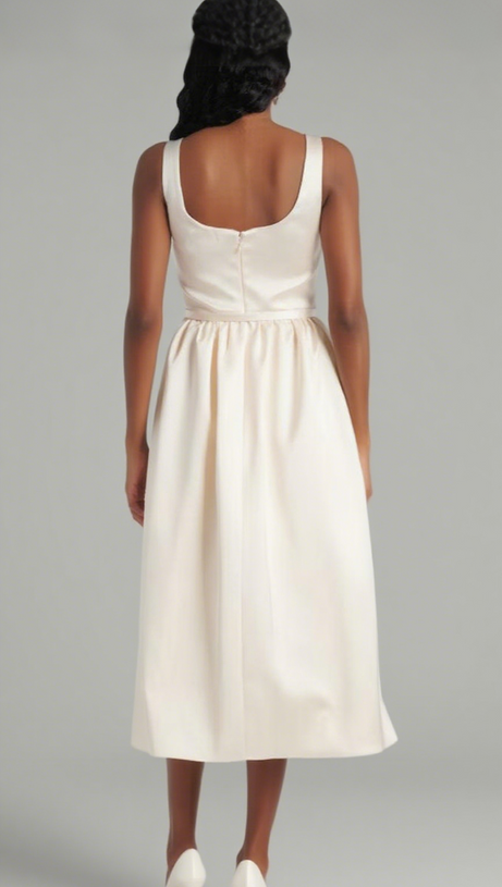 ABITO MIDI IN RASO CON APPLICAZIONI FLOREALI POLLY IN AVORIO