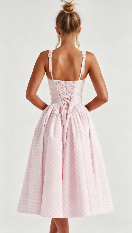 SHERRIE MIDI DRESS - BLUSH GINGHAM