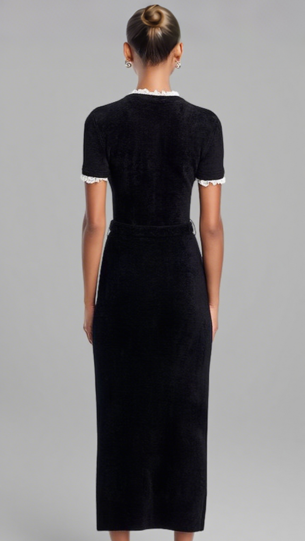 AIIZIE KAMA BLACK CHENILLE KNIT MIDI DRESS - product image