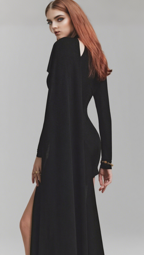 MINI ABITO ADERENTE NERO CON SPALLE SCOPERTE E MANTELLA