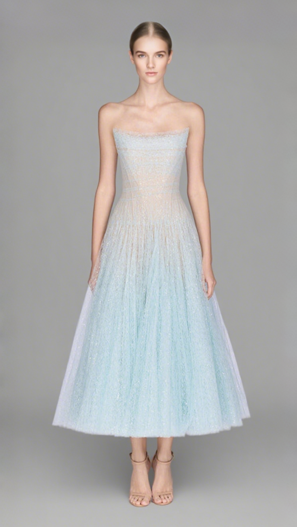 AIIZIE BLUE DRAPED LACE MIDI DRESS - product image