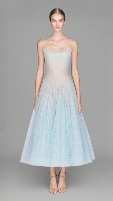 ABITO MIDI IN PIZZO DRAPPEGGIATO BLU