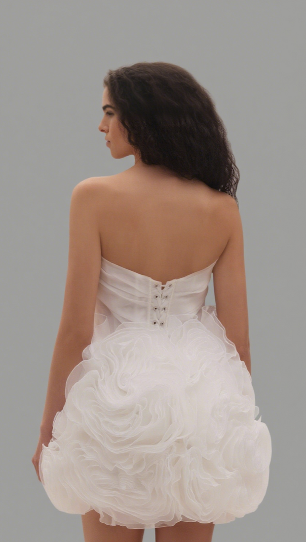 AIIZIE GEORGIA APPLIQUÉD ORGANZA WHITE MINI DRESS - product image