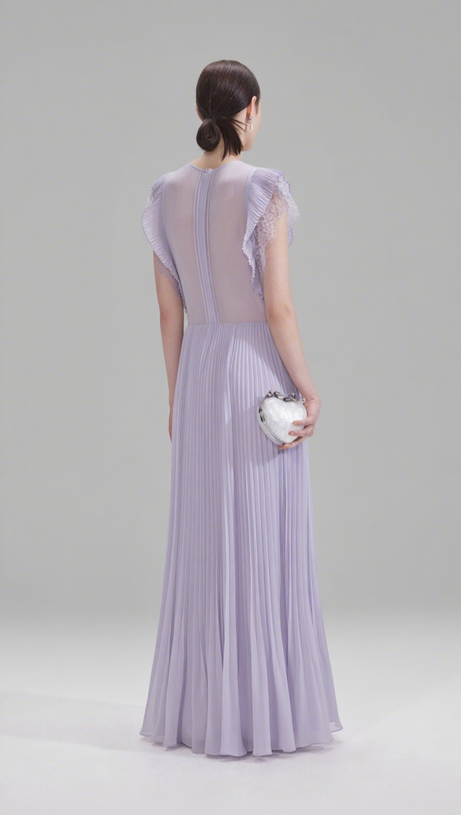 LILAC CHIFFON RUFFLE MAXI DRESS