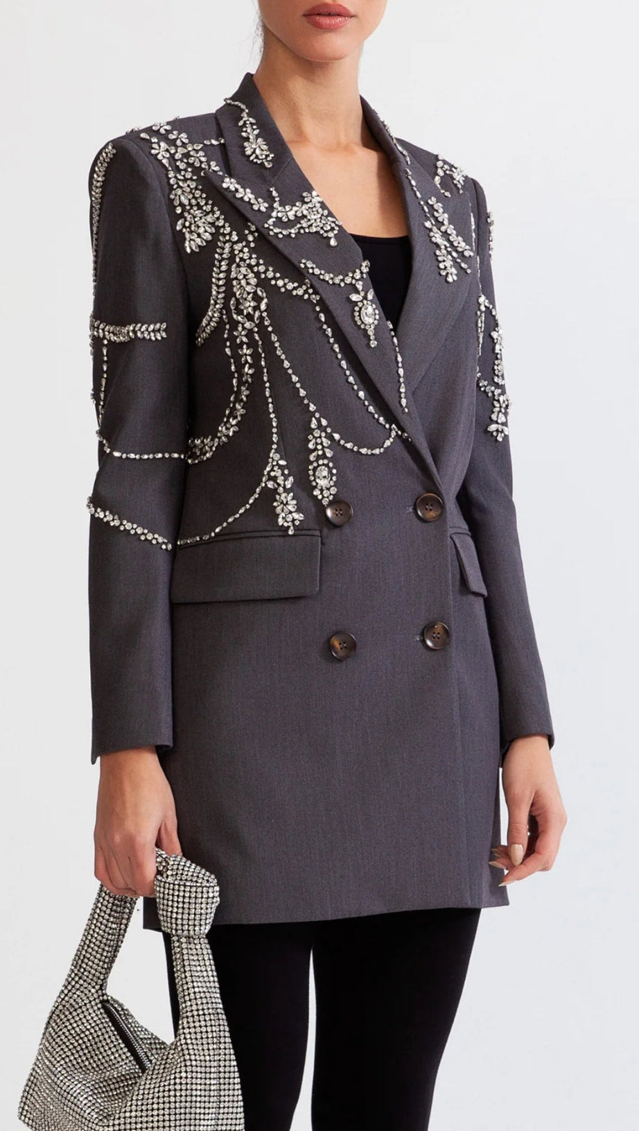 DOUBLE BREASTED LONG BLAZER WITH JEWELS