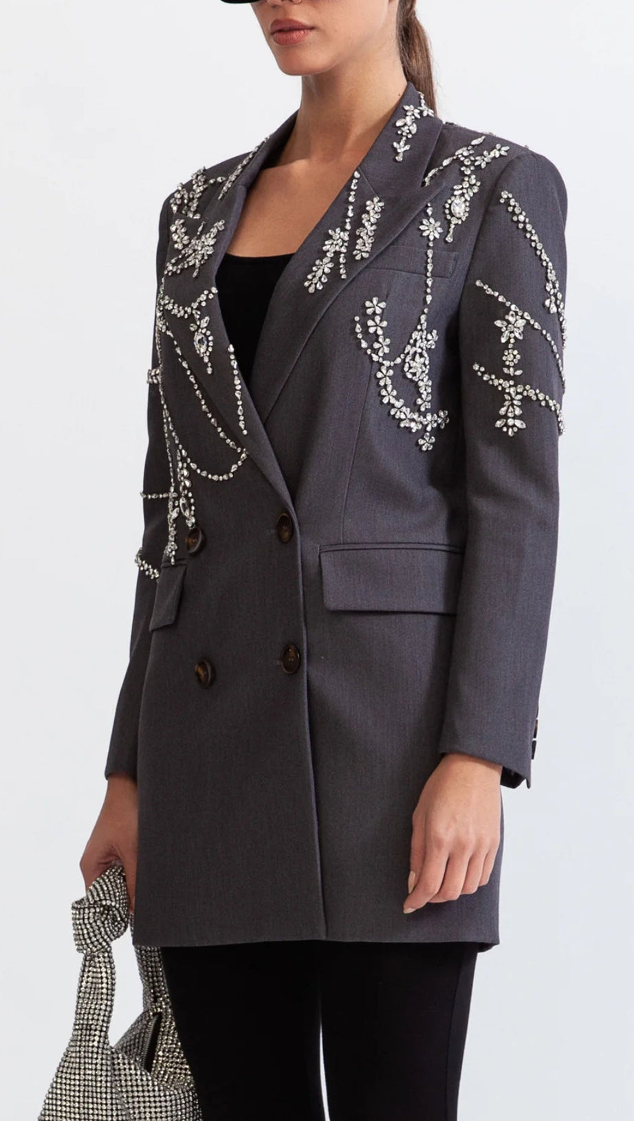 DOUBLE BREASTED LONG BLAZER WITH JEWELS