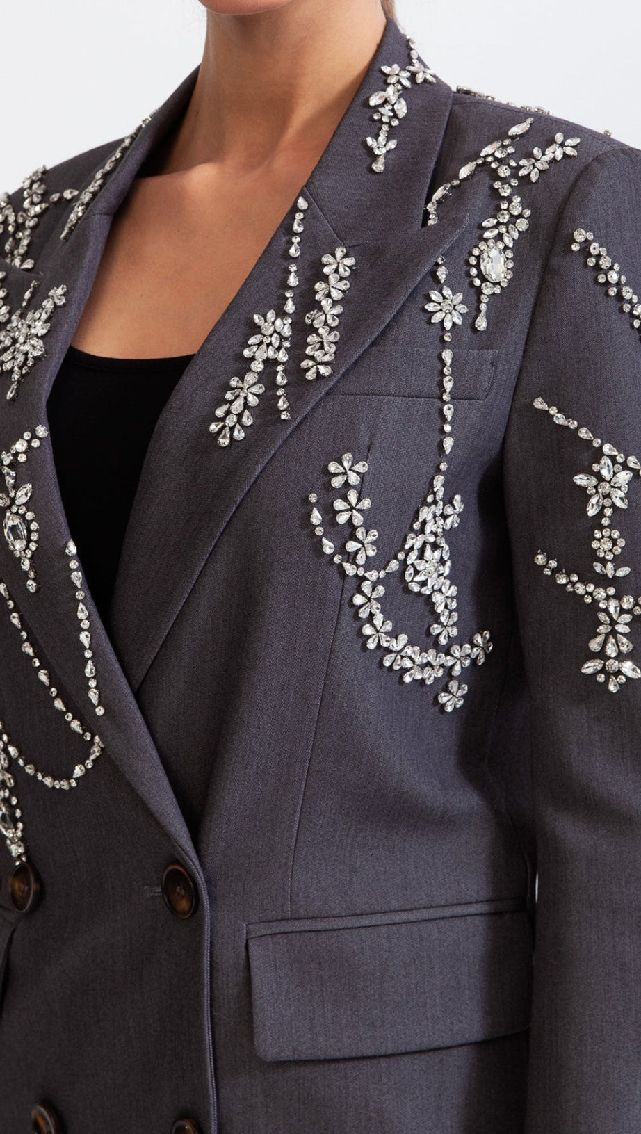 DOUBLE BREASTED LONG BLAZER WITH JEWELS