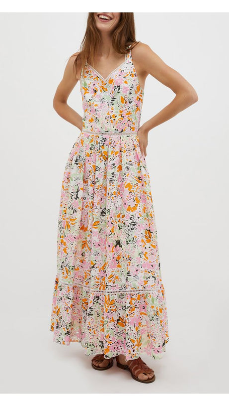 SAMANTHA MULTICOLOR COTTON FLORAL MIDI DRESS