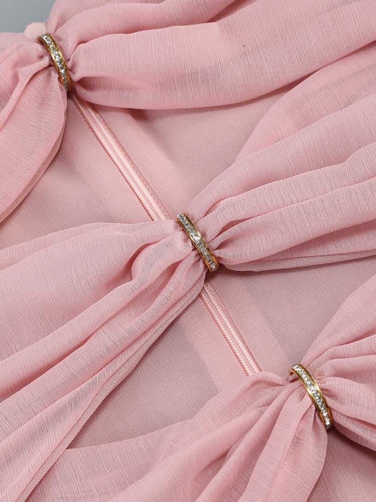 ALYSSA PINK HOLLOW BANDAGE TRÄGERLOSES TÜLL-MAXIKLEID