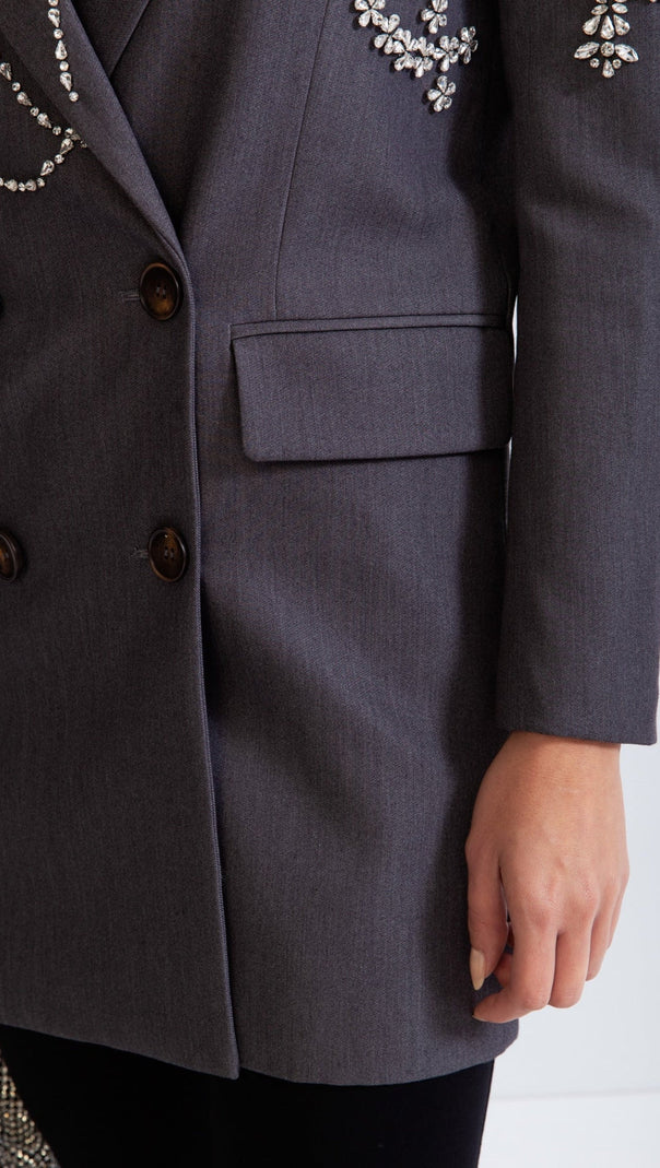 AIIZIE DOUBLE BREASTED LONG BLAZER WITH JEWELS - product image