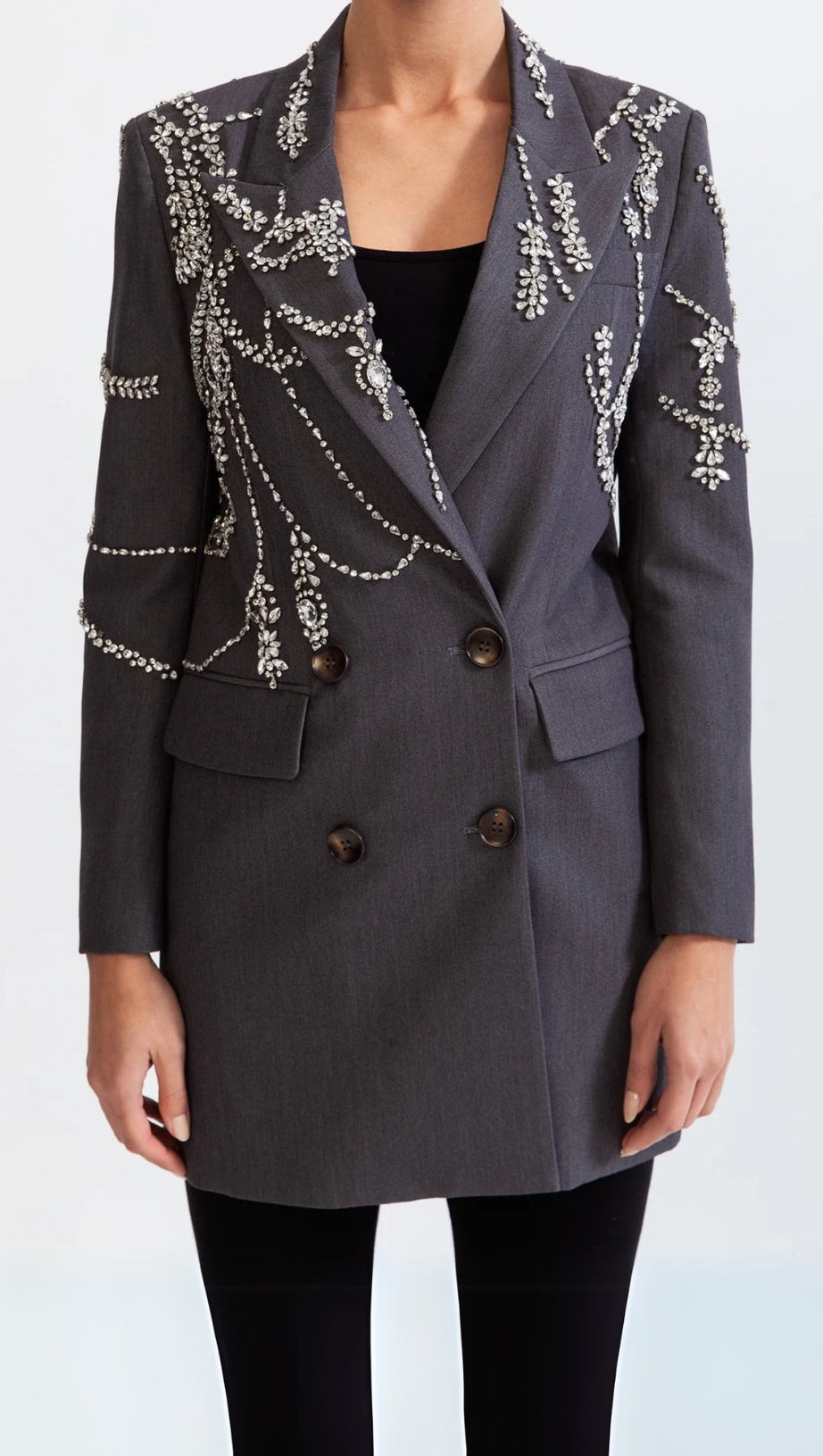 DOUBLE BREASTED LONG BLAZER WITH JEWELS