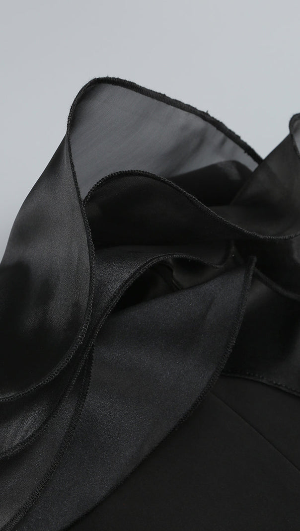 AIIZIE OFF-SHOULDER RUFFLE TRIM MAXI DRESS IN BLACK - product image
