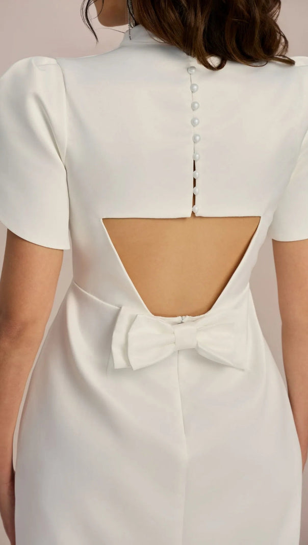 AIIZIE FANNY BACK CUT-OUT BOWKNOT WHITE MINI DRESS - product image